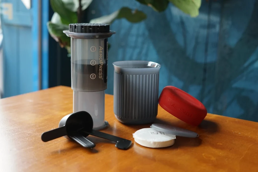 Aeropress Go travel coffee press with included mug